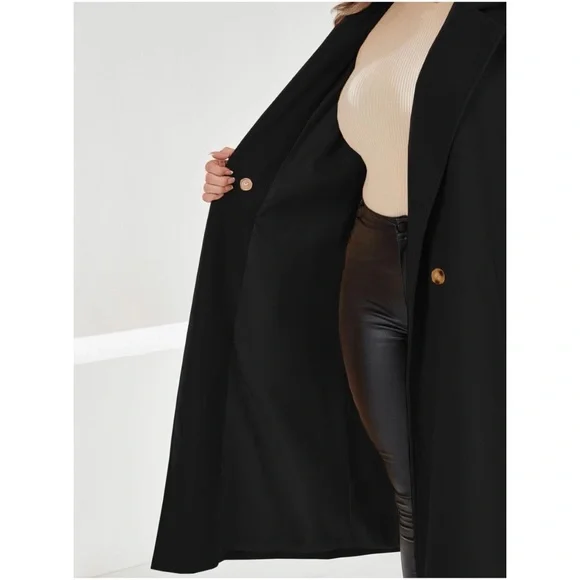 Plus Double Breasted Button up Belted Jacket Coat - Picture 4 of 9